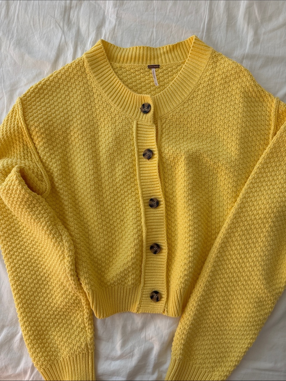 Free People Sunny Yellow Textured Button-Front Cardigan